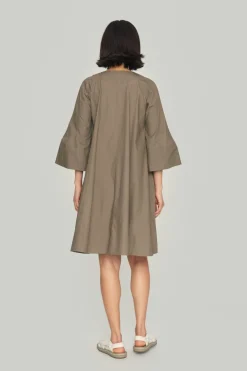 Paper poplin kjole med vide ærmer